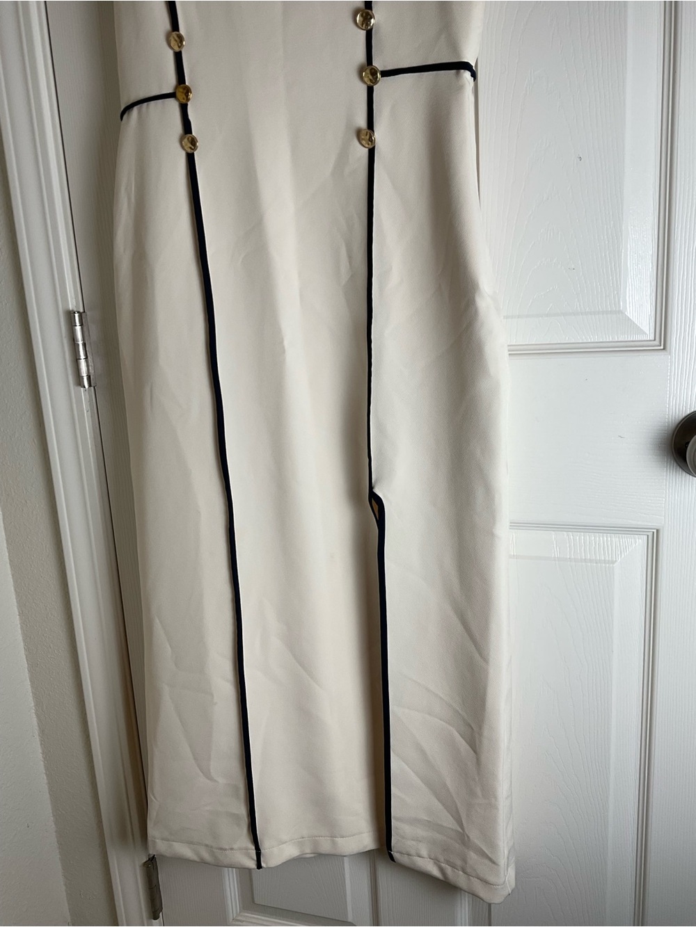 Zara Navy Blue & Cream Contrast Trim Midi Dress Size L - Picture 4 of 12